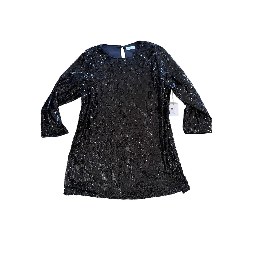 LC Lauren Conrad Women Black Sequin Long Sleeve Keyhole Shift Dress XXL NEW